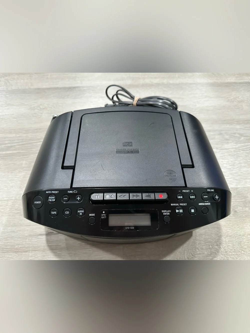 CH181 Sony CFD-S50 Boombox CD/Radio/Cassette Player Mega Bass Power Cord Tested